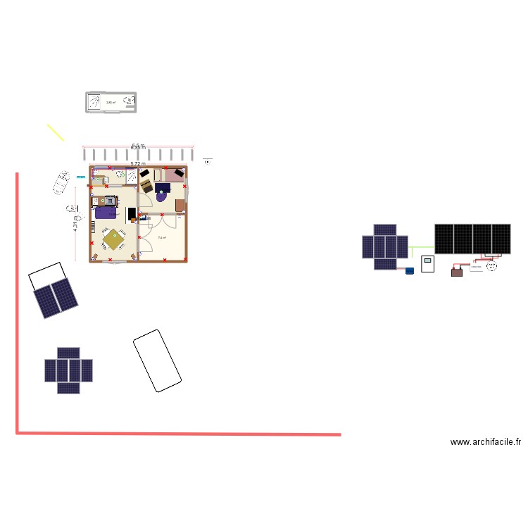 cabane. Plan de 4 pièces et 32 m2