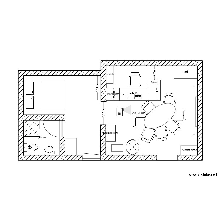 maison. Plan de 2 pièces et 32 m2