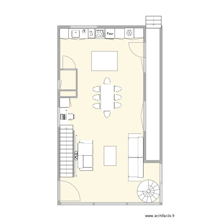 boucher traveaux rdc. Plan de 4 pièces et 65 m2
