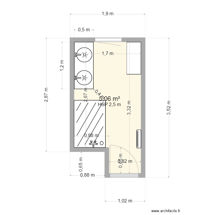 salle de bain. Plan de 1 pièce et 5 m2