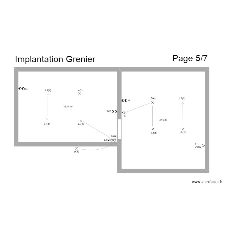 maison Fanny Romain Grenier. Plan de 2 pièces et 70 m2