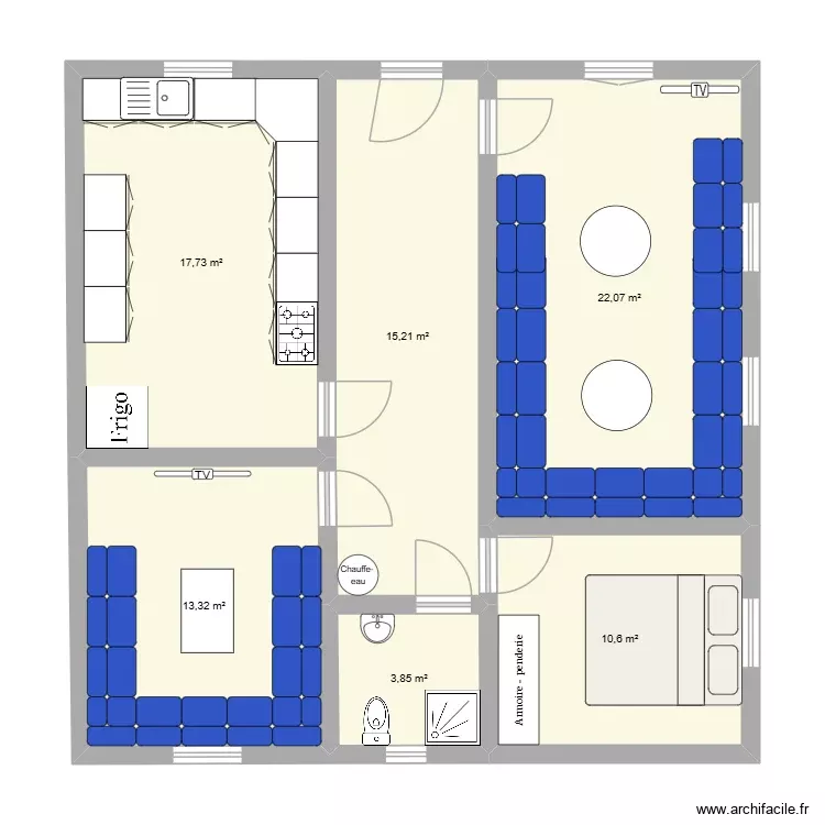 PLAN MAISON REZ DE CHAUSS&Eacute;. Plan de 6 Pièces et 83 m²