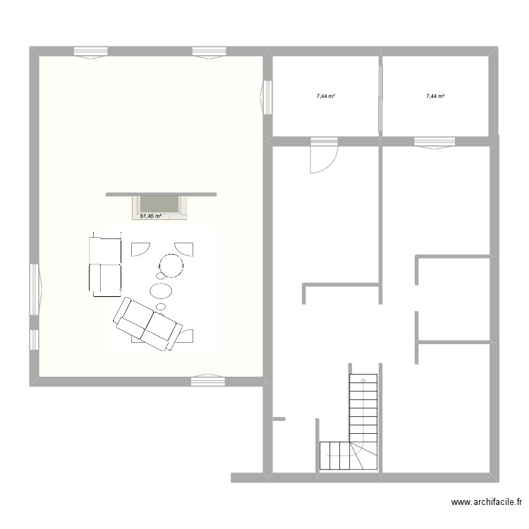 1ER NIVEAU. Plan de 3 pièces et 76 m2