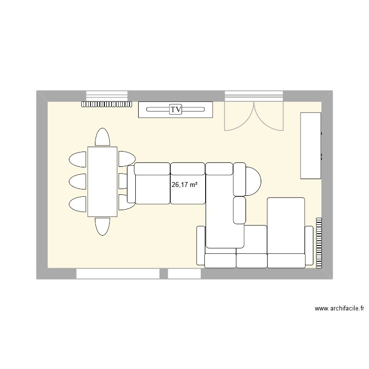Salon. Plan de 1 pièce et 26 m2