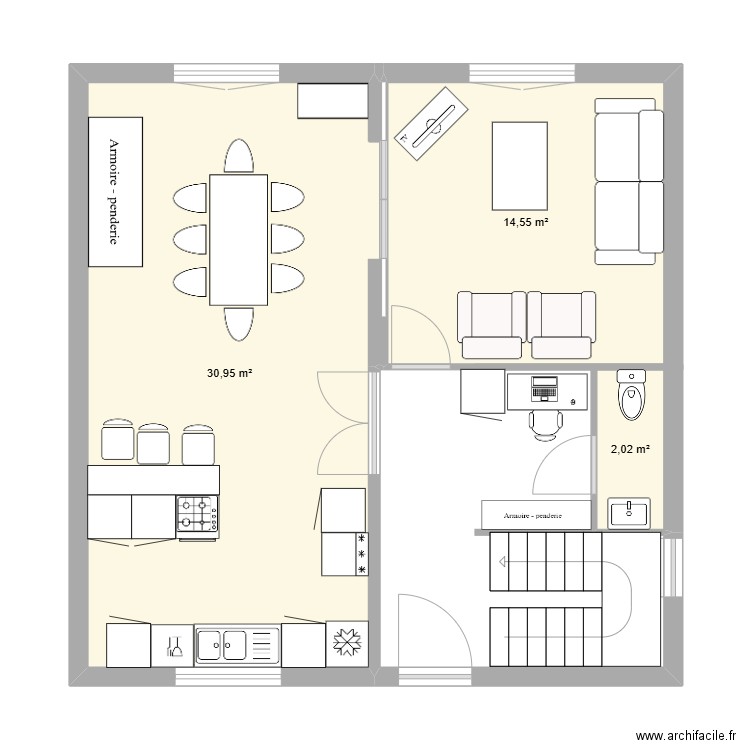 plan futur josette rdc. Plan de 3 pièces et 48 m2