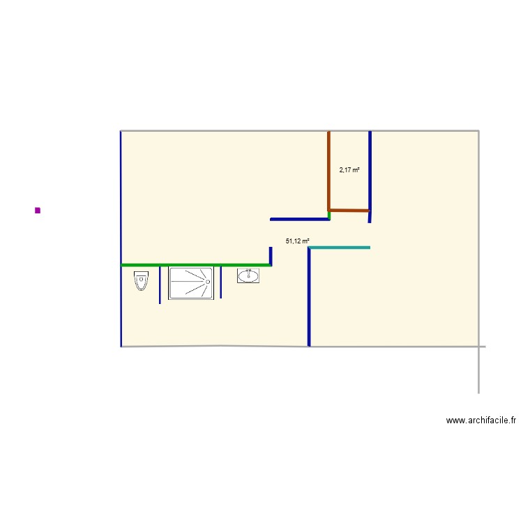 combles1. Plan de 2 pièces et 53 m2