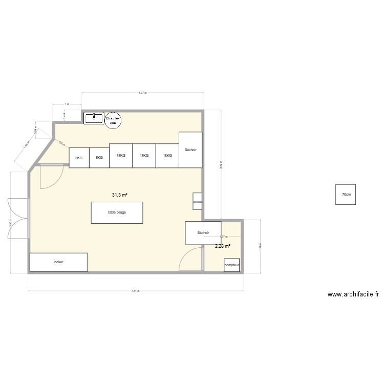 Laverie Chartrons 1. Plan de 2 pièces et 34 m2