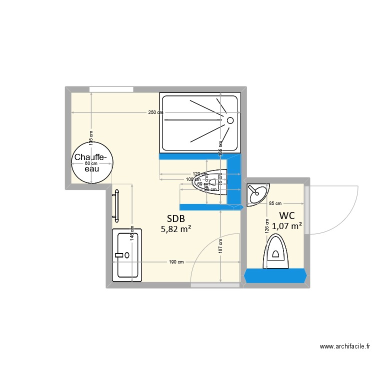 Thérond - SDE. Plan de 2 pièces et 7 m2