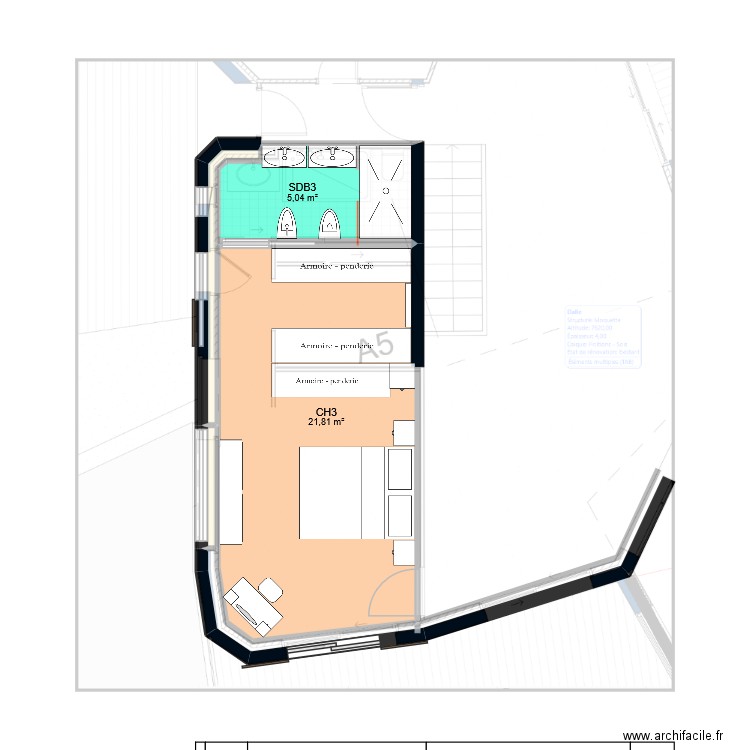 CH3 vertic-1. Plan de 4 pièces et 28 m2