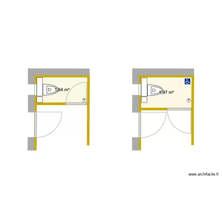 Agrandissement WC. Plan de 2  et 4 m²
