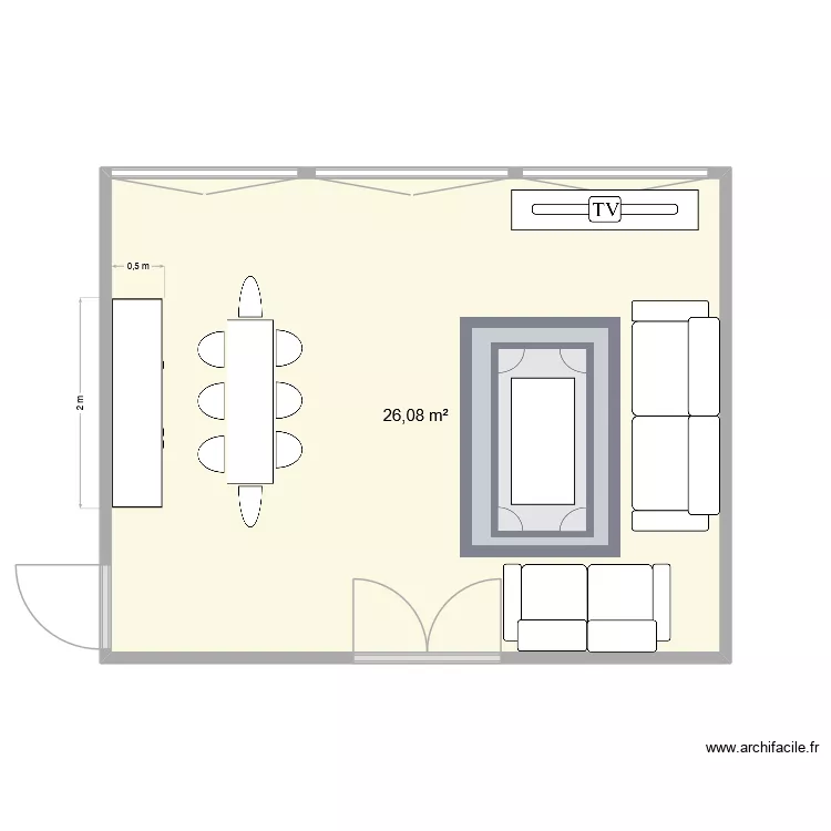 salon salle &agrave; manger calais. Plan de 1  et 26 m²
