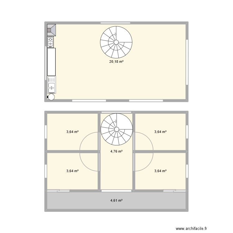 plan 1. Plan de 7 pièces et 44 m2