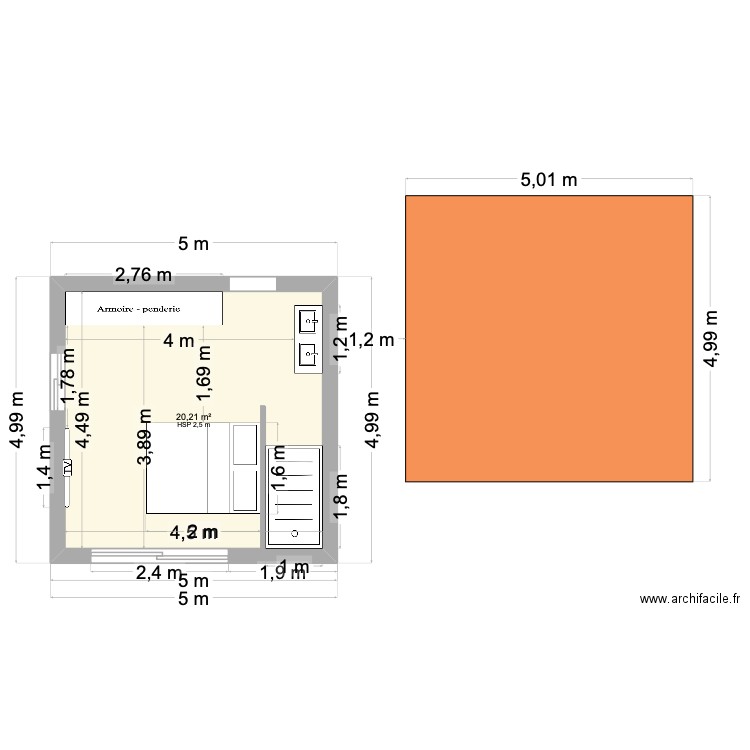 agrandissement rdc. Plan de 1 pièce et 20 m2