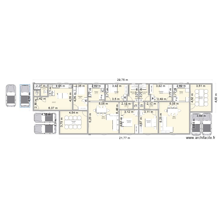 PROJET 2T3/1STUDIO. Plan de 20 pièces et 198 m2