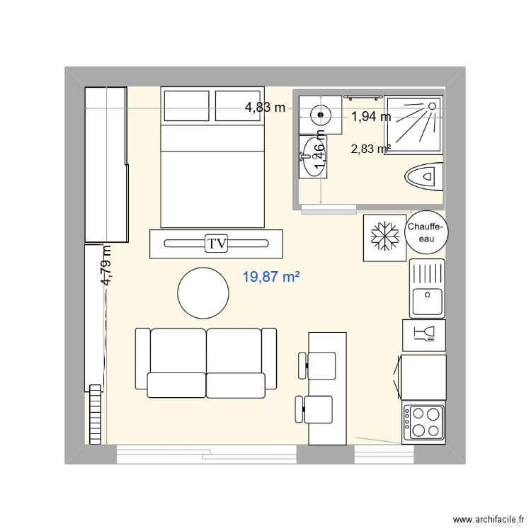 studio 22 bis 1.. Plan de 2 pièces et 26 m2
