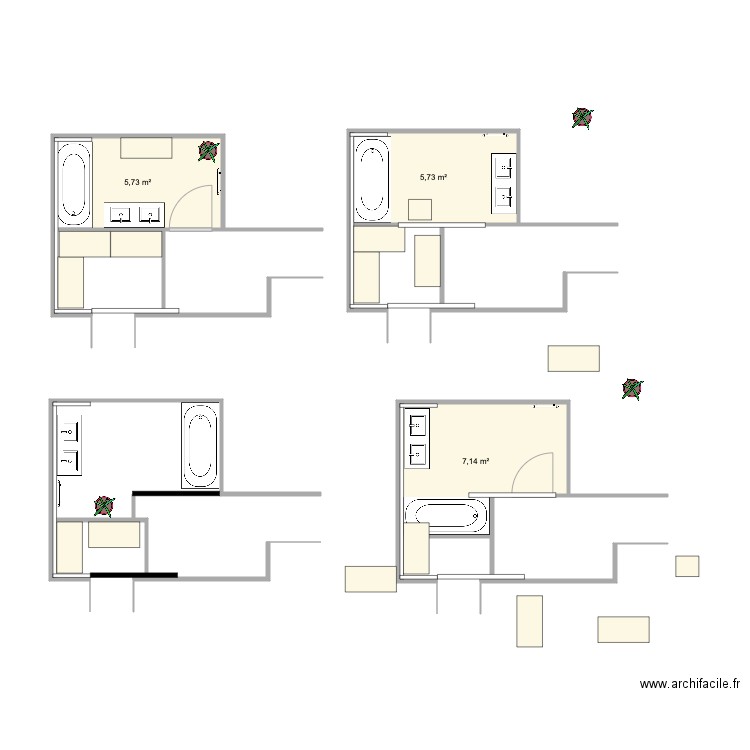 sdb. Plan de 3 pièces et 19 m2