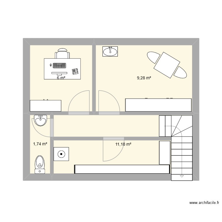 plan etage leane yves rocher. Plan de 4 pièces et 28 m2