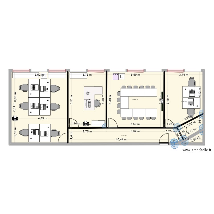 bureau caneranne init. Plan de 6 pièces et 128 m2
