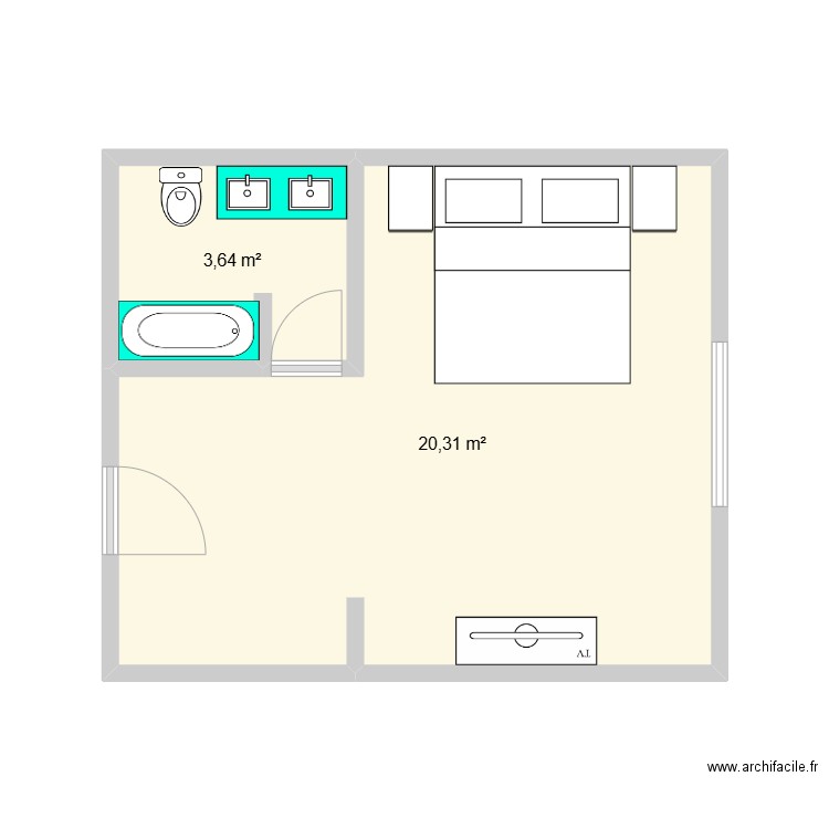 FDT. Plan de 2 pièces et 24 m2