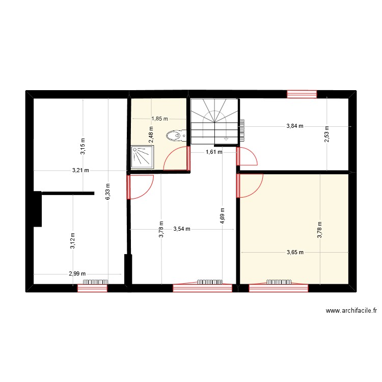 PLAN SURFACE ÉTAGE 25-05-25. Plan de 3 pièces et 45 m2