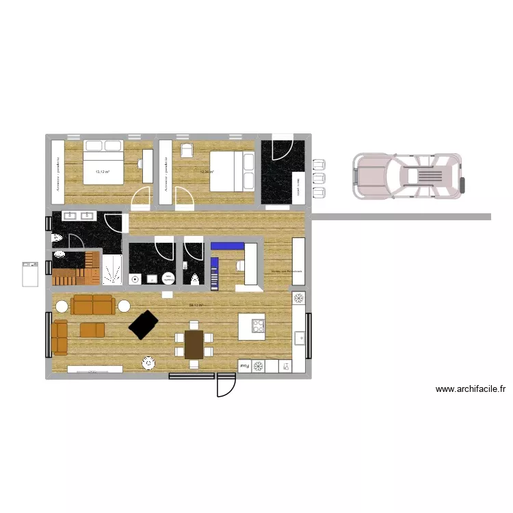 Bungalow 100 m2 - ebenes Gel&auml;nde - Nord-Eingang. Plan de 8 Pièces et 107 m²