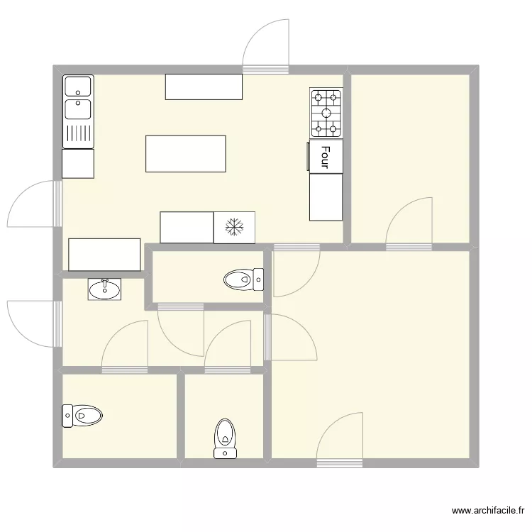 Pr&eacute;ale - Cuisine, stock et sanitaires. Plan de 