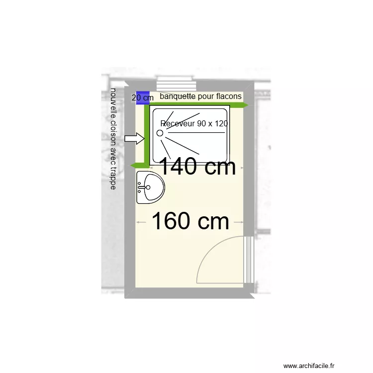 sdb apt 54. Plan de 2  et 5 m²
