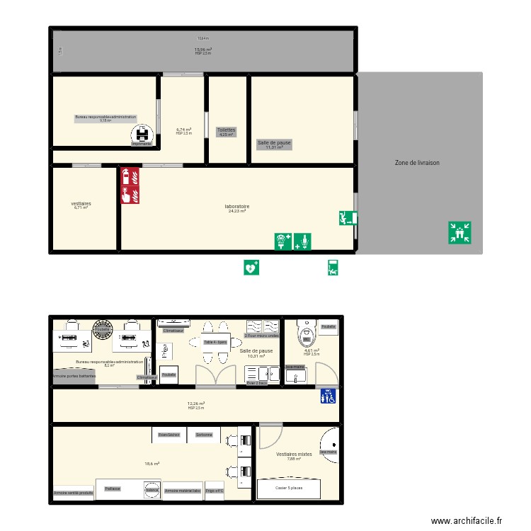 labo chimie analy. Plan de 14 pièces et 167 m2