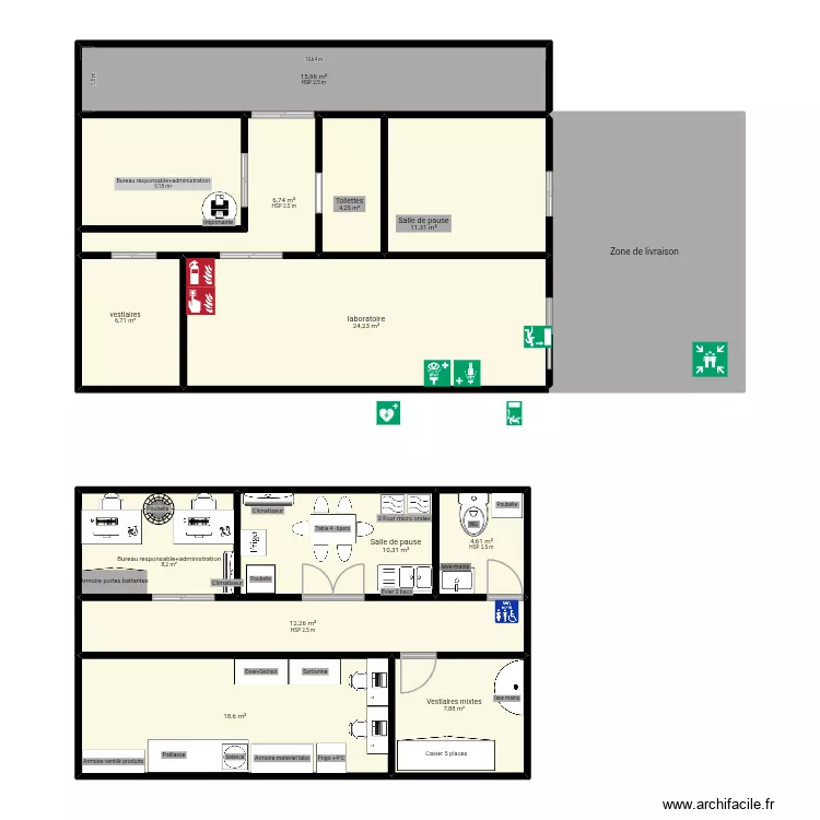 labo chimie analy. Plan de 14  et 167 m²
