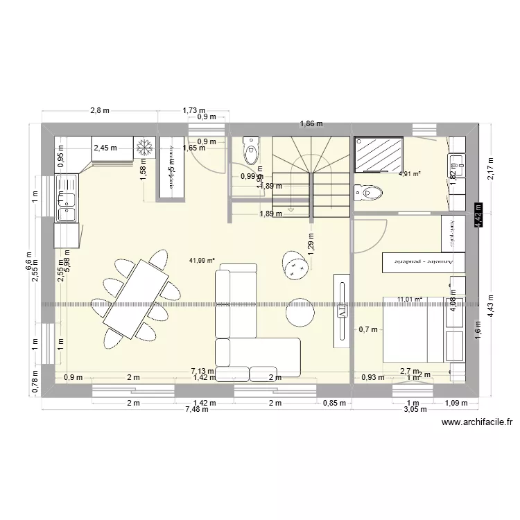 kitboisdesign &eacute;tage. Plan de 8  et 98 m²