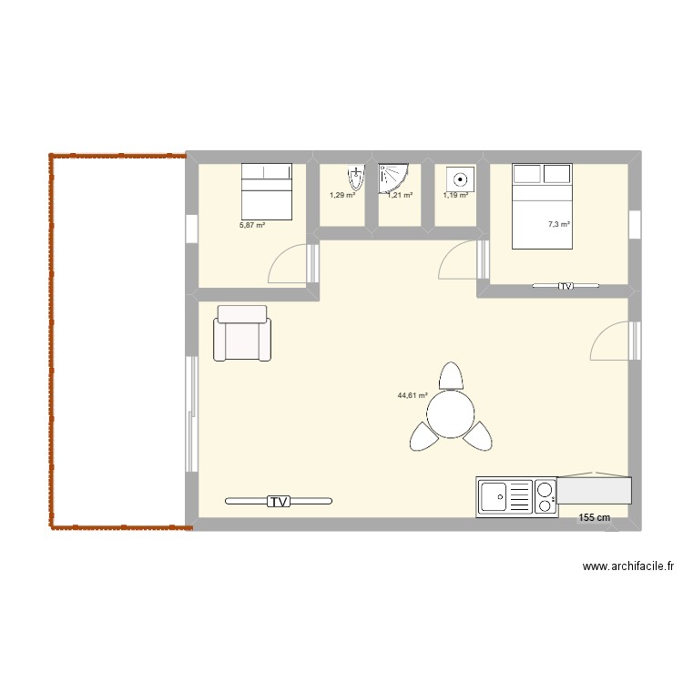 maison. Plan de 6 pièces et 61 m2