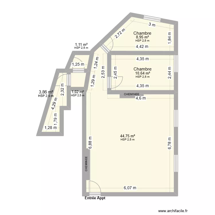 Lombardie - Rdc droite. Plan de 6 pièces et 70 m² Lombardie - Rdc droite. Plan de 6 pièces et 70 m²