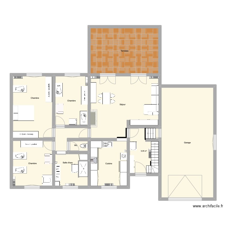 Rez de chaussée. Plan de 11 pièces et 182 m2