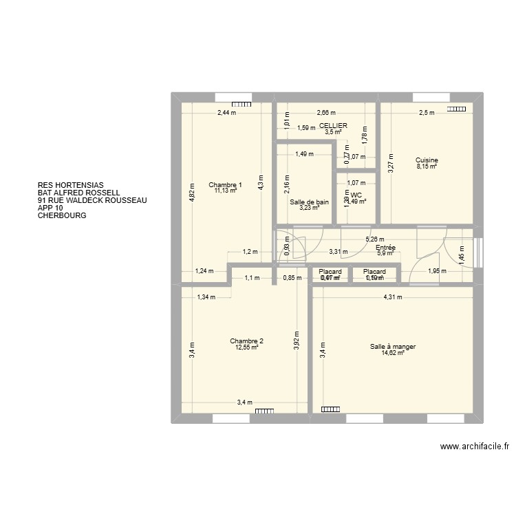 BAT ALFRED ROSSEL APP10. Plan de 10 pièces et 61 m2