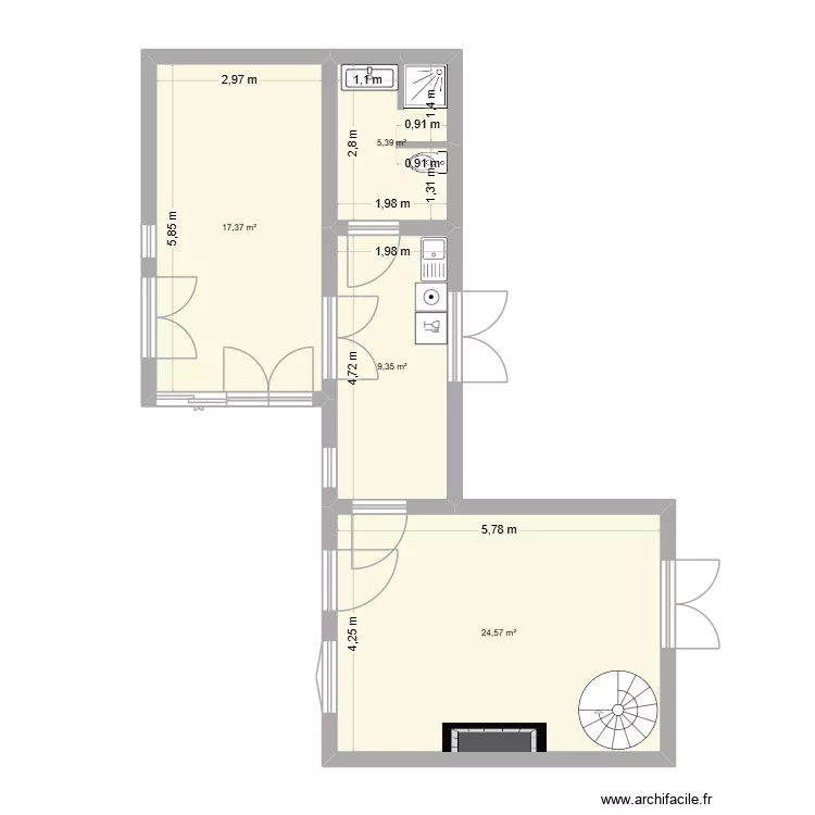Plomberie/ma&ccedil;onnerie. Plan de 4 Pièces et 57 m²