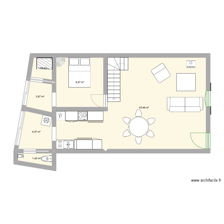 maison 1. Plan de 6 pièces et 63 m2