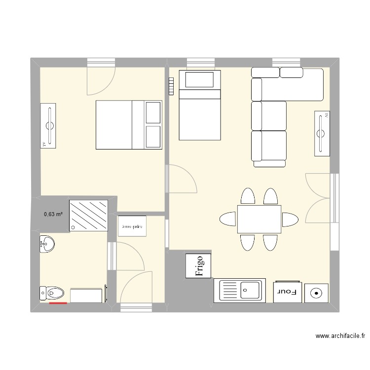 MHAMEL. Plan de 5 pièces et 53 m2