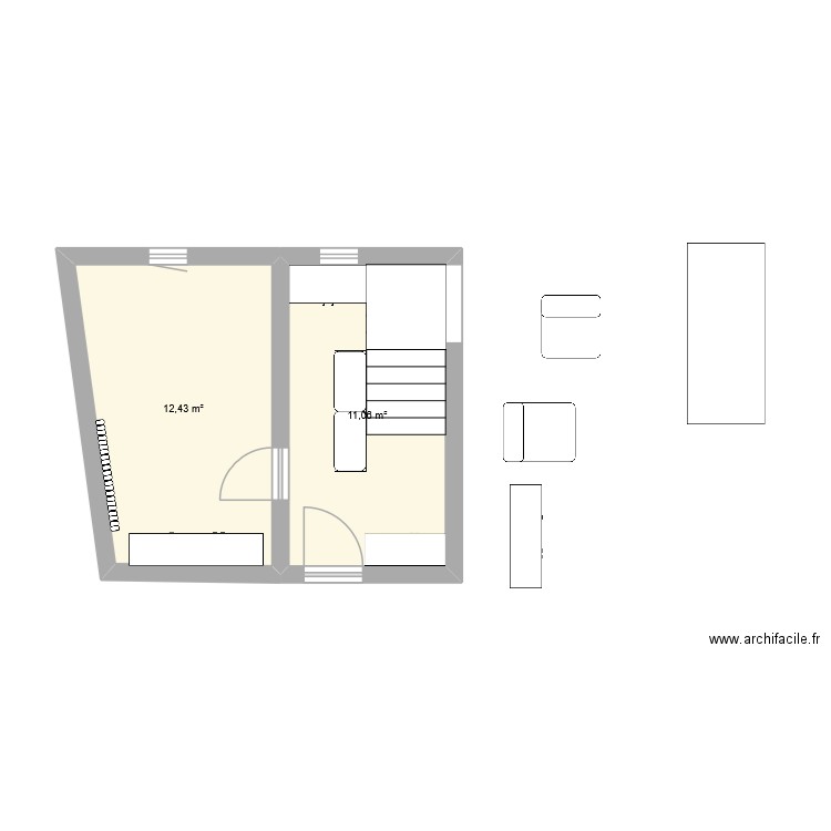 l\'entrée. Plan de 2 pièces et 24 m2