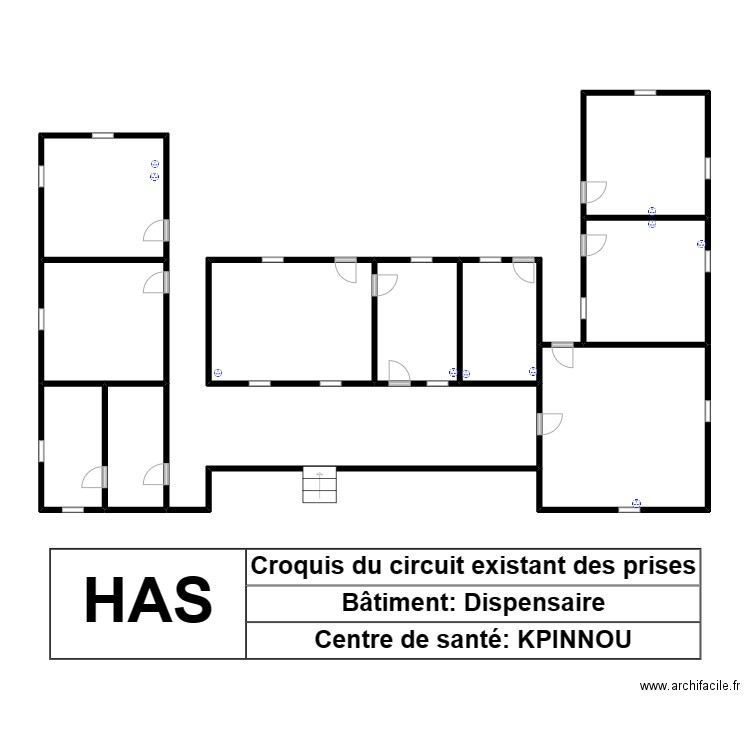 Circuit Des Prises Dispensaire KPINNOU. Plan de 10 pièces et 79 m2
