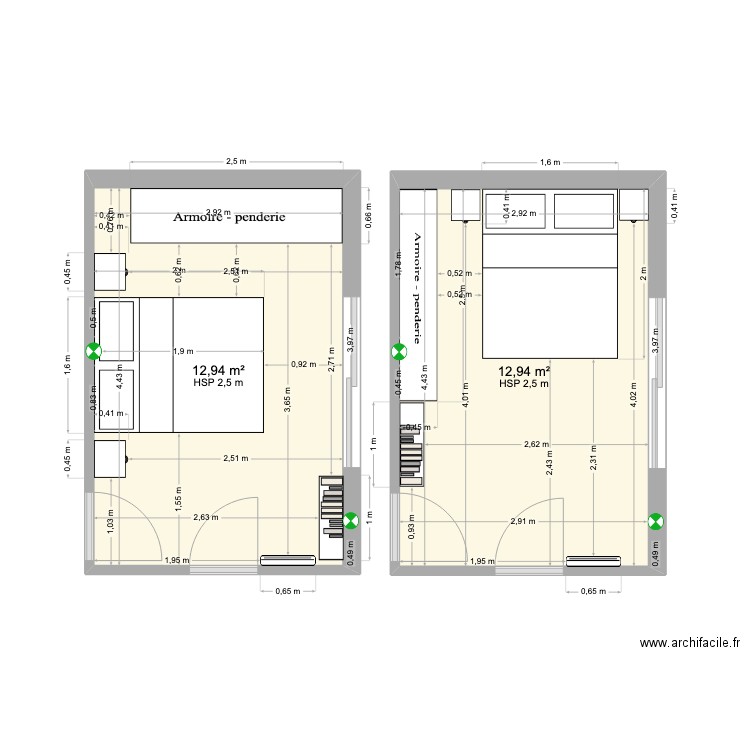 Chambre Hourtin. Plan de 2 pièces et 26 m2