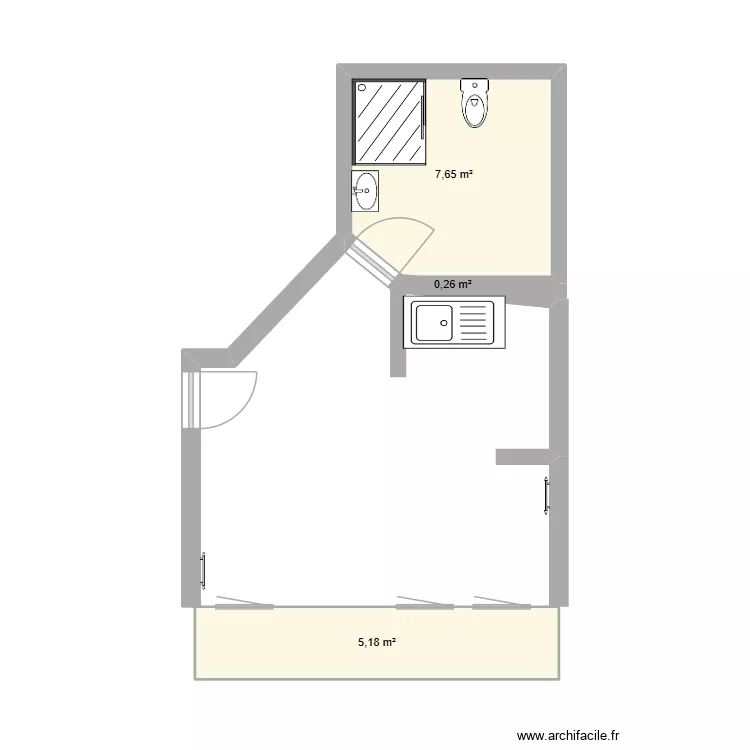 Studio 32m&sup2;. Plan de 3  et 13 m²