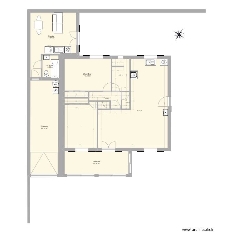 Maison Garage 4. Plan de 13 pièces et 129 m2