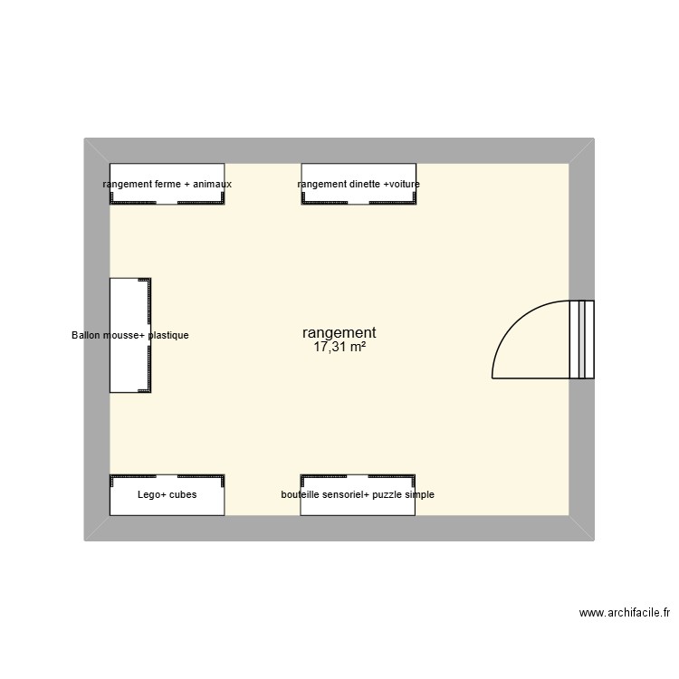 rangement. Plan de 1 pièce et 17 m2