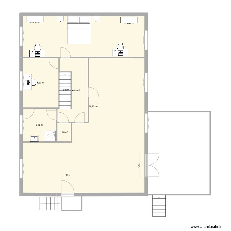 plan 23 rdc chbre et ouvert. Plan de 6 pièces et 103 m2