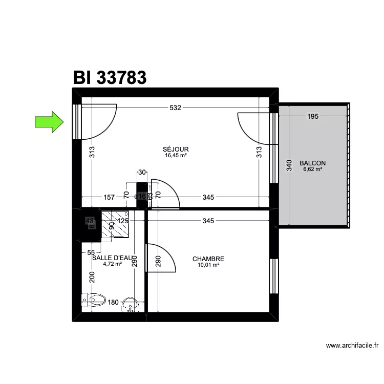 BI 33784. Plan de 6 pièces et 38 m²