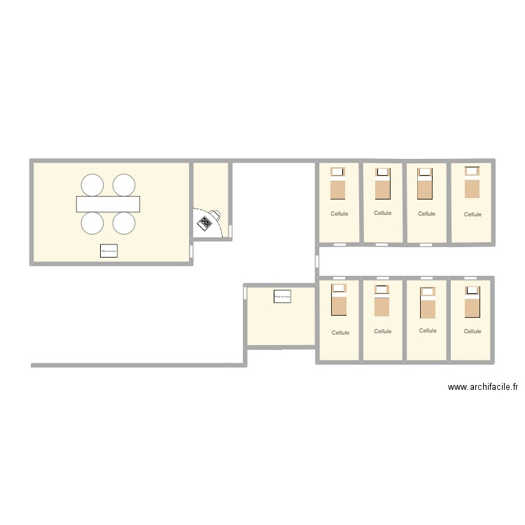 Centre de détention étage 1. Plan de 11 pièces et 49 m2