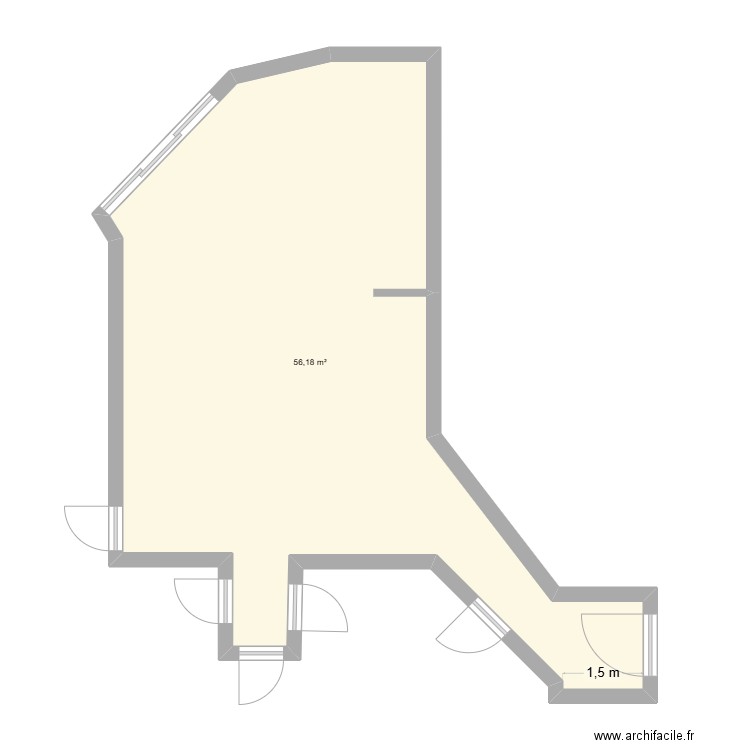 surface au sol. Plan de 1 pièce et 56 m2