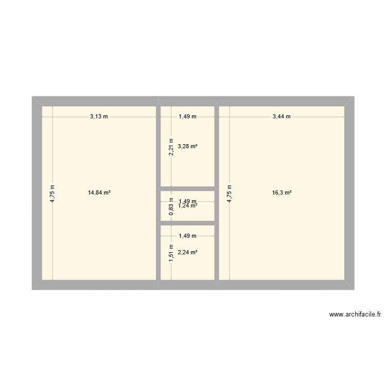 2e etage droite. Plan de 5 pièces et 38 m2
