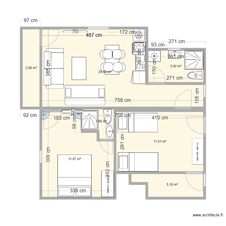 garage psb. Plan de 7 pièces et 56 m2