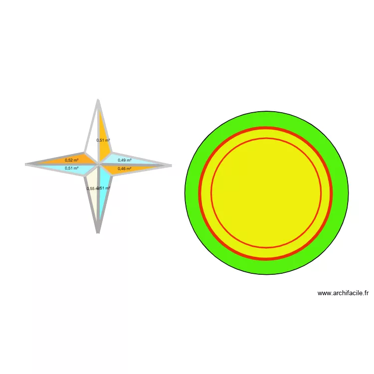 rose des vents. Plan de 7  et 4 m²